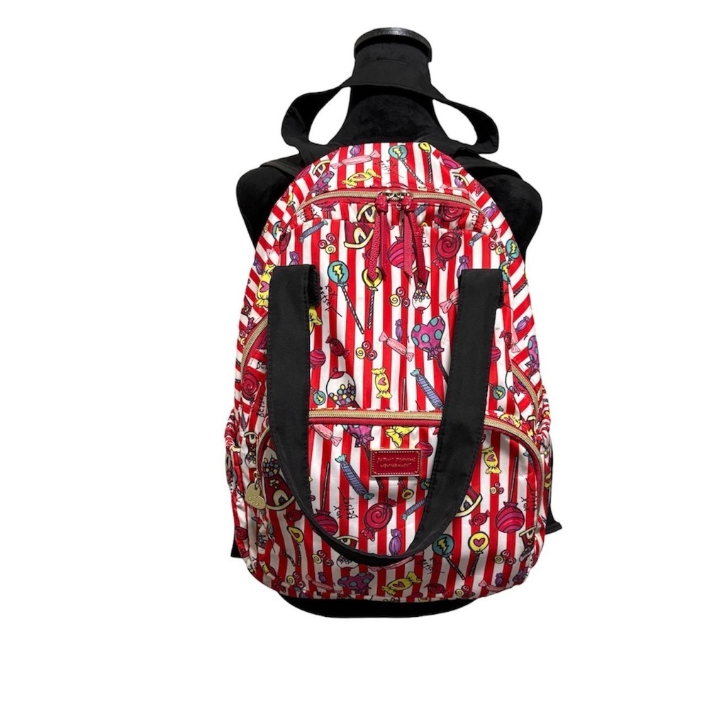 Betsey Johnson Backpack‎ Red White Candy Stripe Whimsical EUC